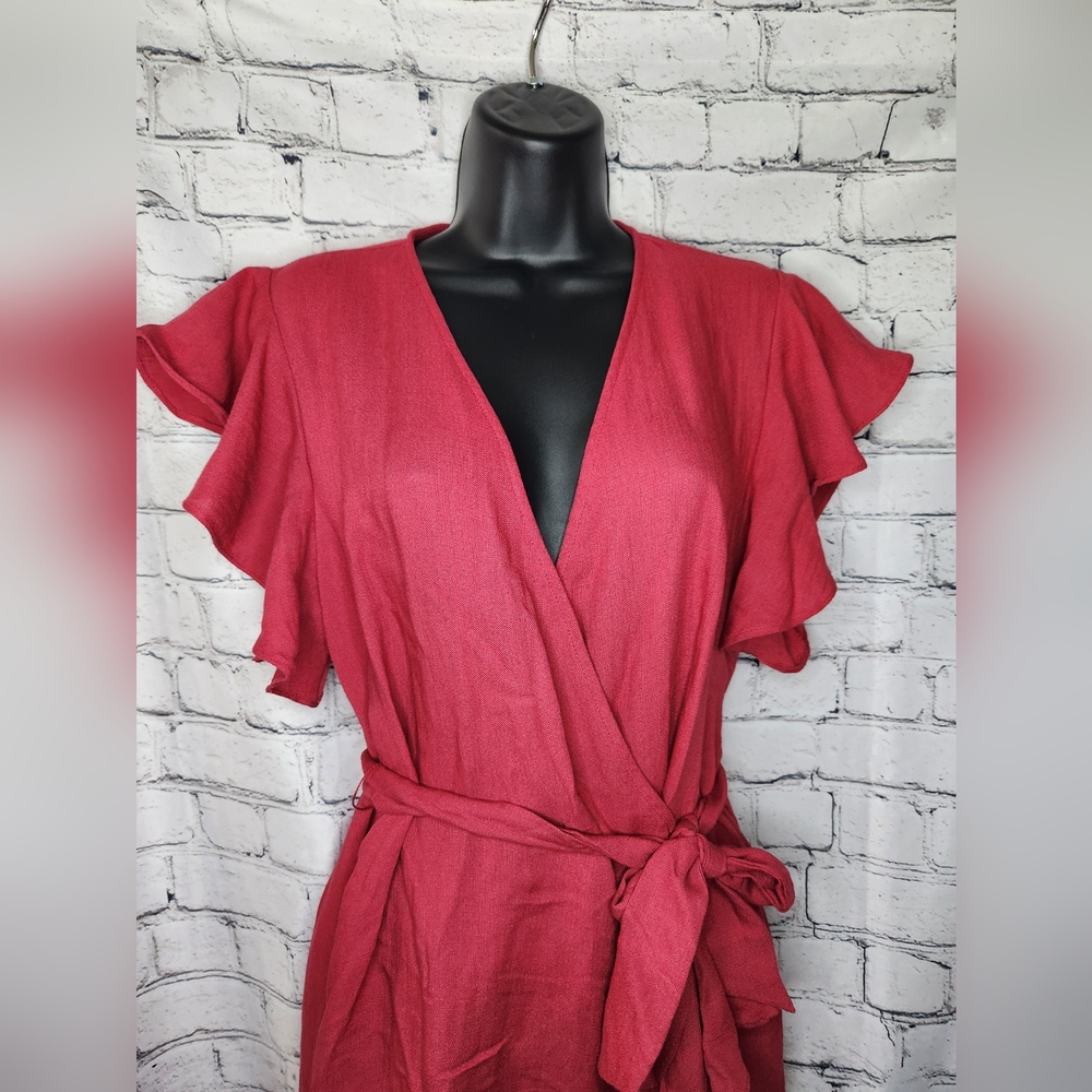 Lulu's Magenta Ruffle Wrap Dress Size Medium NWOT - Picture 4 of 10